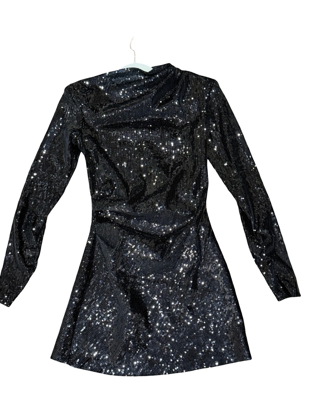 🖤 Zara Draped Sequin Mini Dress with Shoulder Pads Size Small - Picture 10 of 12